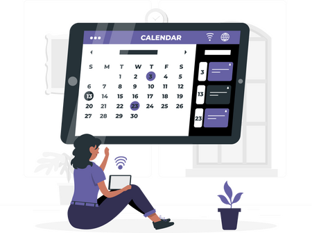 Jeune femme utilisant un calendrier en ligne.